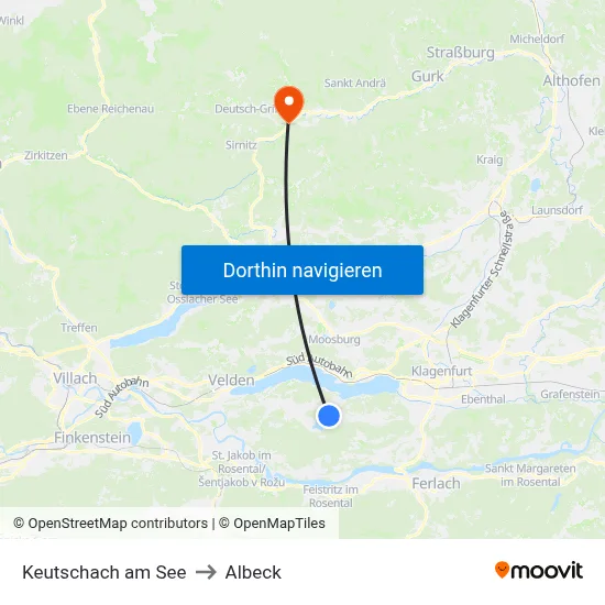 Keutschach am See to Albeck map