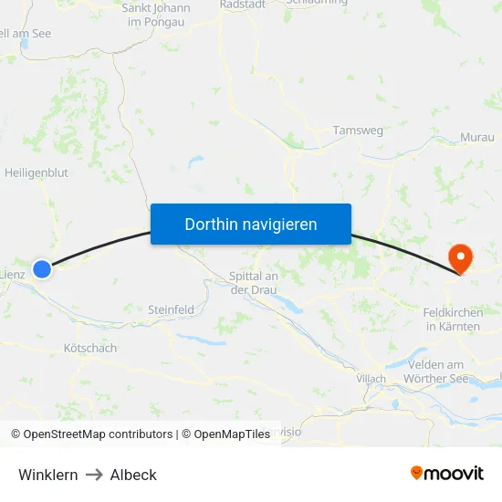 Winklern to Albeck map