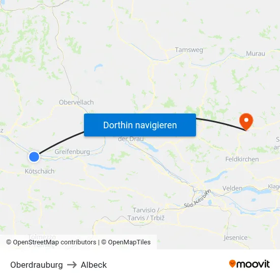 Oberdrauburg to Albeck map