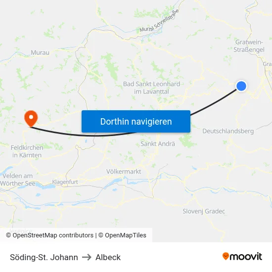 Söding-St. Johann to Albeck map