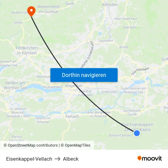 Eisenkappel-Vellach to Albeck map