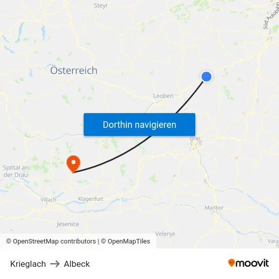 Krieglach to Albeck map