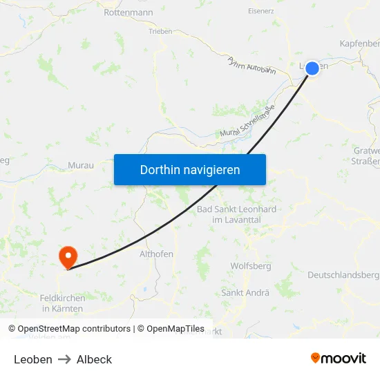 Leoben to Albeck map