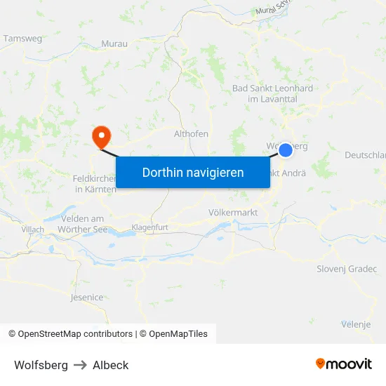 Wolfsberg to Albeck map