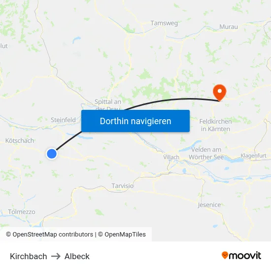 Kirchbach to Albeck map