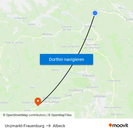 Unzmarkt-Frauenburg to Albeck map