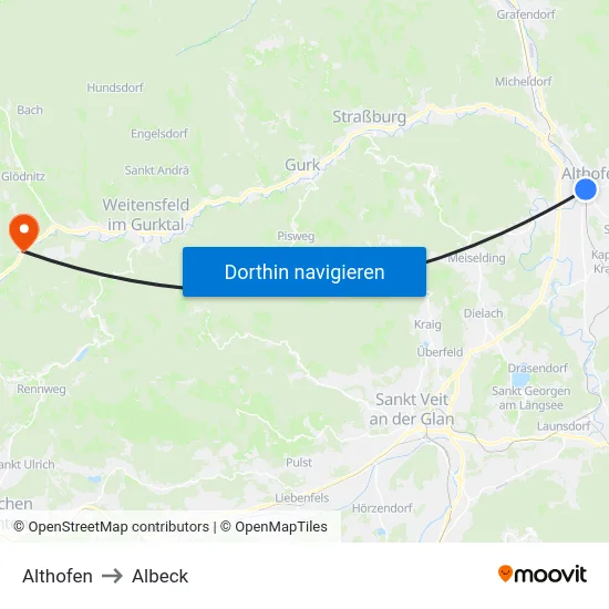 Althofen to Albeck map