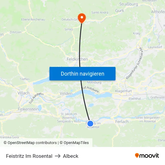 Feistritz Im Rosental to Albeck map