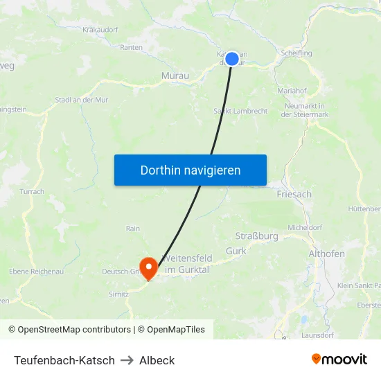 Teufenbach-Katsch to Albeck map