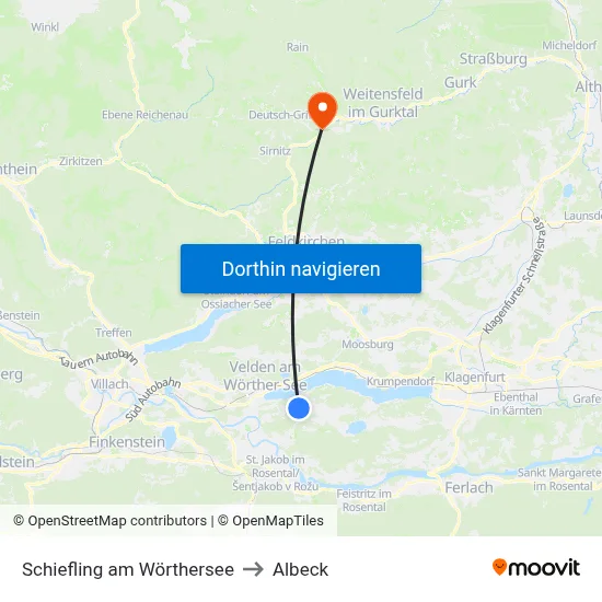 Schiefling am Wörthersee to Albeck map