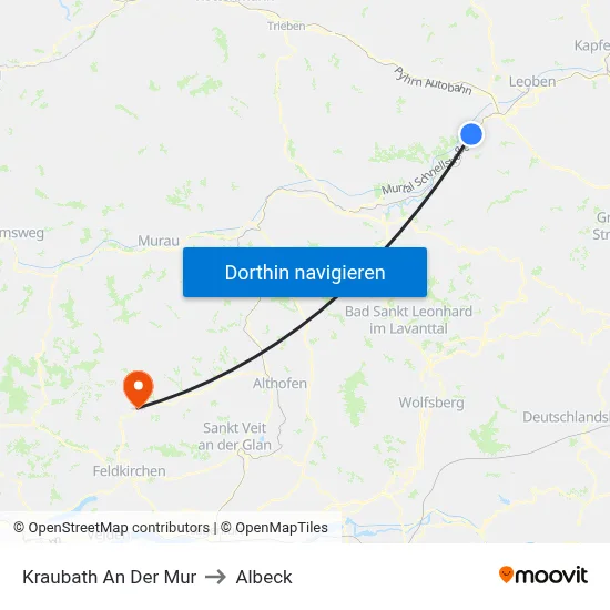 Kraubath An Der Mur to Albeck map
