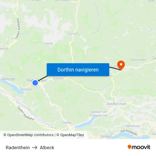 Radenthein to Albeck map