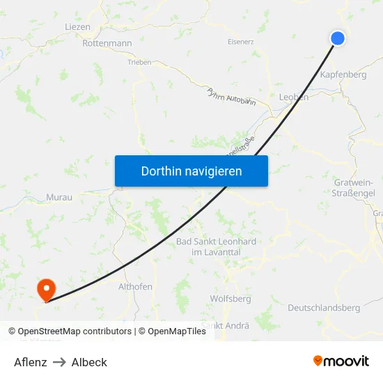 Aflenz to Albeck map