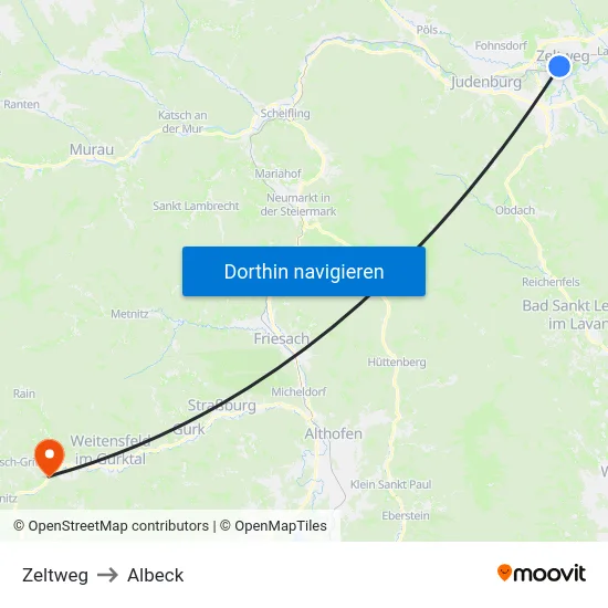 Zeltweg to Albeck map