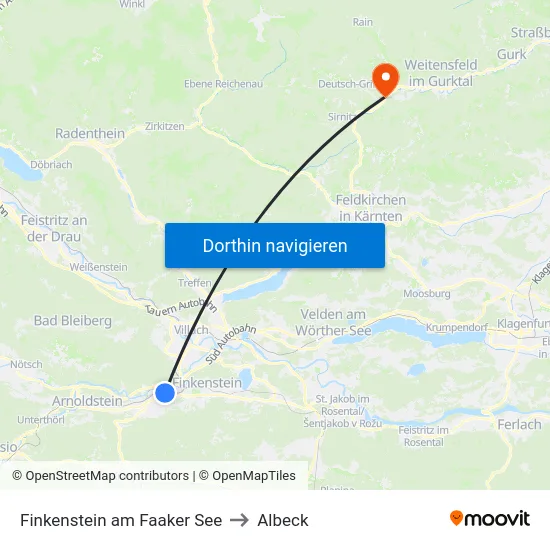 Finkenstein am Faaker See to Albeck map