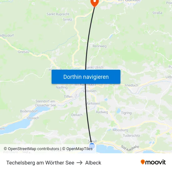 Techelsberg am Wörther See to Albeck map