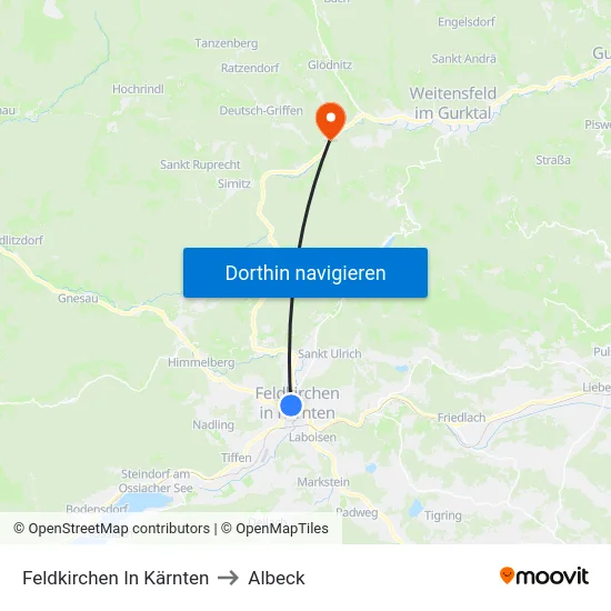 Feldkirchen In Kärnten to Albeck map