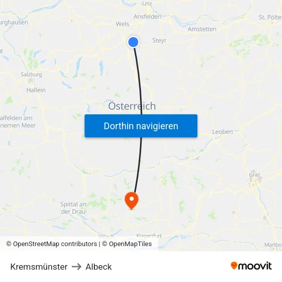 Kremsmünster to Albeck map