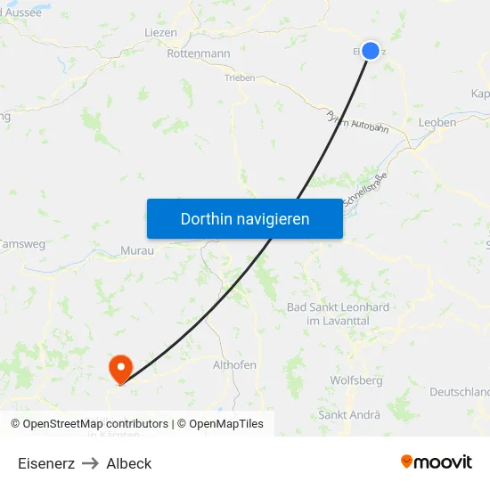Eisenerz to Albeck map