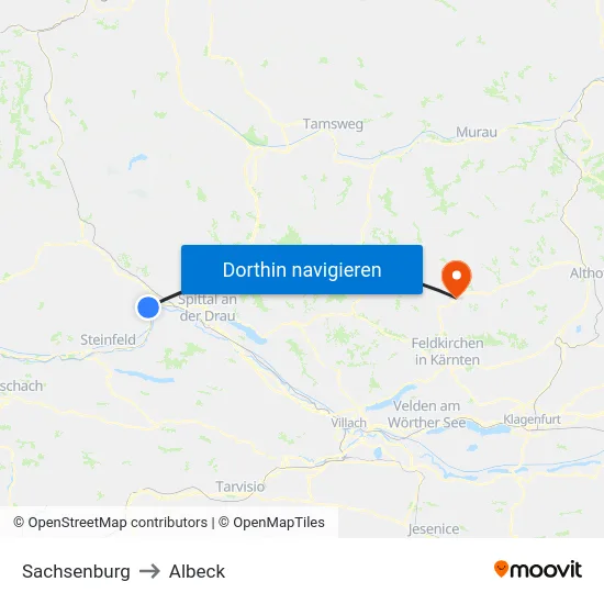 Sachsenburg to Albeck map