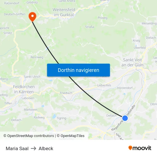 Maria Saal to Albeck map