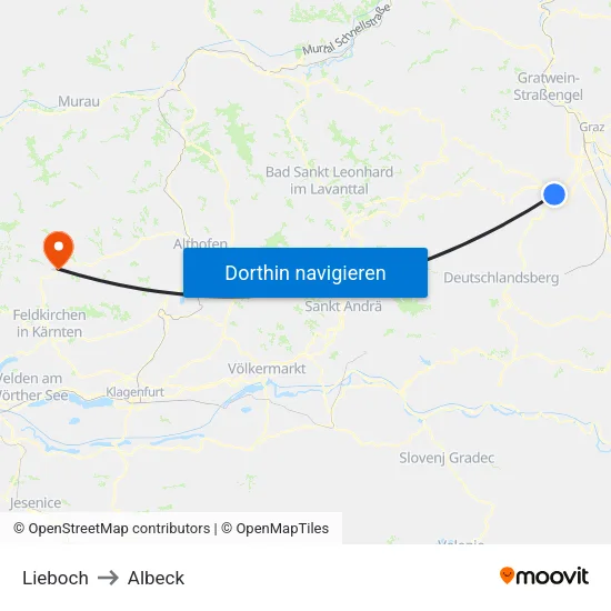 Lieboch to Albeck map