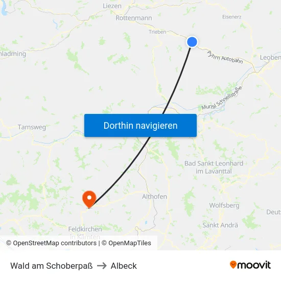 Wald am Schoberpaß to Albeck map