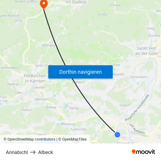 Annabichl to Albeck map