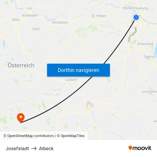 Josefstadt to Albeck map