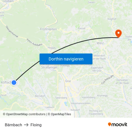 Bärnbach to Floing map