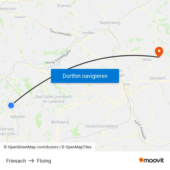 Friesach to Floing map
