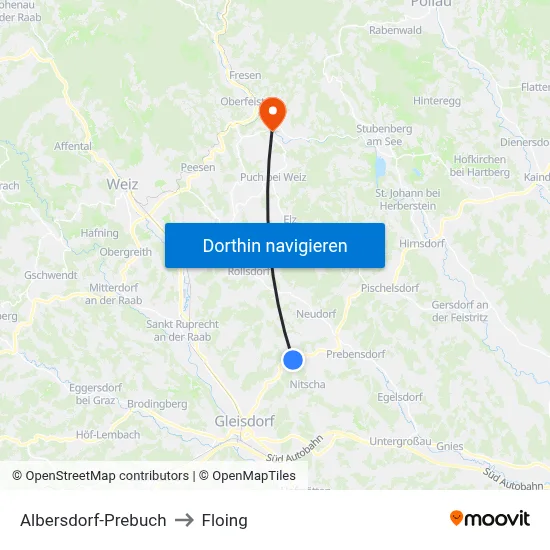 Albersdorf-Prebuch to Floing map