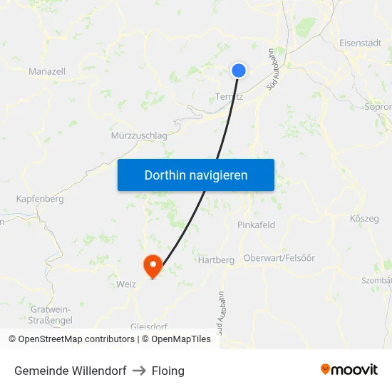 Gemeinde Willendorf to Floing map