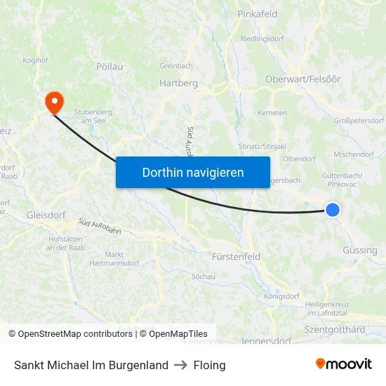 Sankt Michael Im Burgenland to Floing map