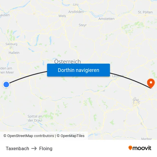 Taxenbach to Floing map