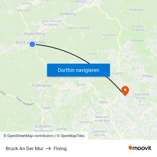 Bruck An Der Mur to Floing map