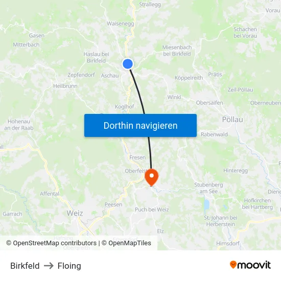 Birkfeld to Floing map