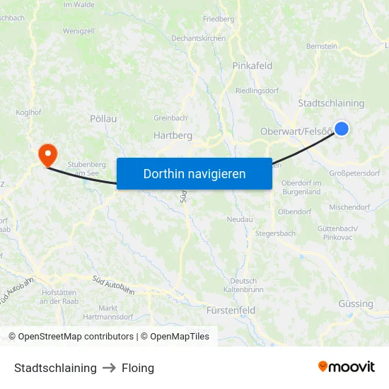 Stadtschlaining to Floing map