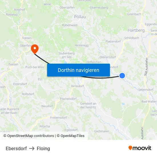 Ebersdorf to Floing map