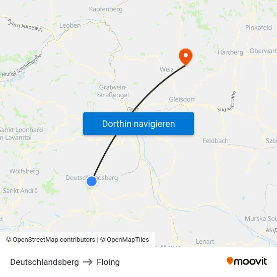 Deutschlandsberg to Floing map