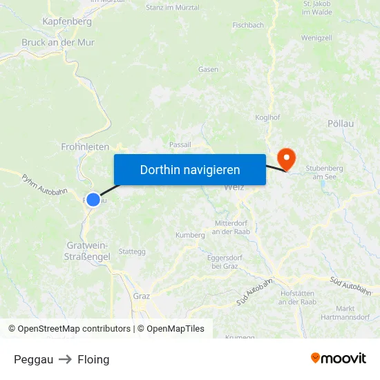 Peggau to Floing map
