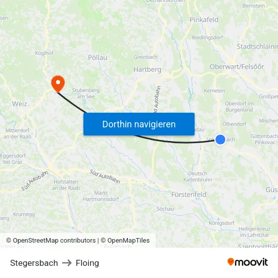 Stegersbach to Floing map