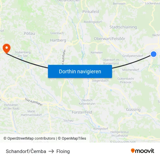 Schandorf/Čemba to Floing map