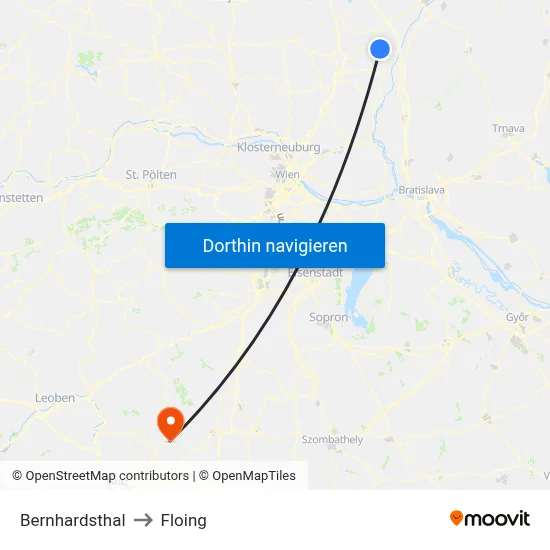 Bernhardsthal to Floing map