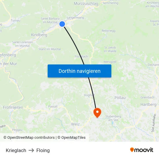 Krieglach to Floing map