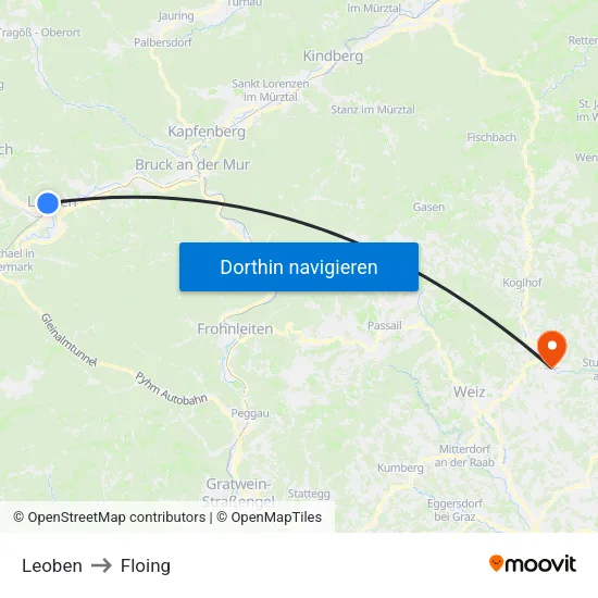 Leoben to Floing map
