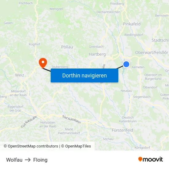 Wolfau to Floing map