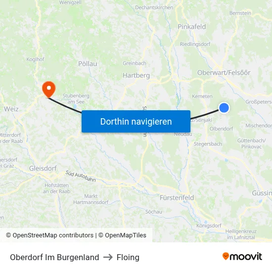 Oberdorf Im Burgenland to Floing map