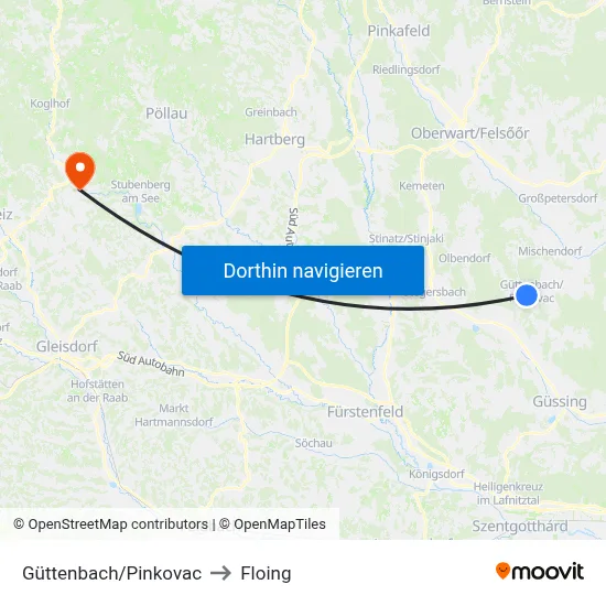 Güttenbach/Pinkovac to Floing map
