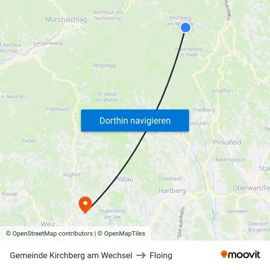 Gemeinde Kirchberg am Wechsel to Floing map